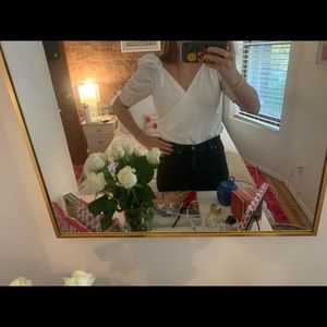 Something navy white puff shoulder top